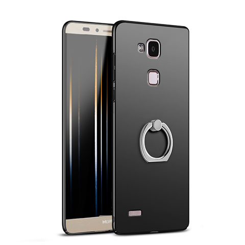 Huawei Mate 7用ハードケース プラスチック 質感もマット アンド指輪 A03 ファーウェイ ブラック