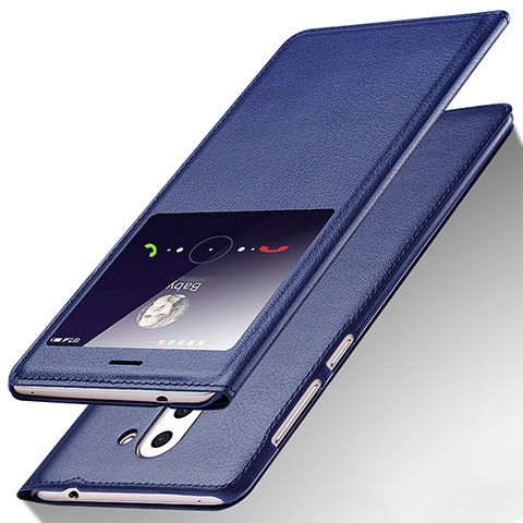 Huawei Mate 9 Lite用手帳型 レザーケース スタンド L01 ファーウェイ ネイビー