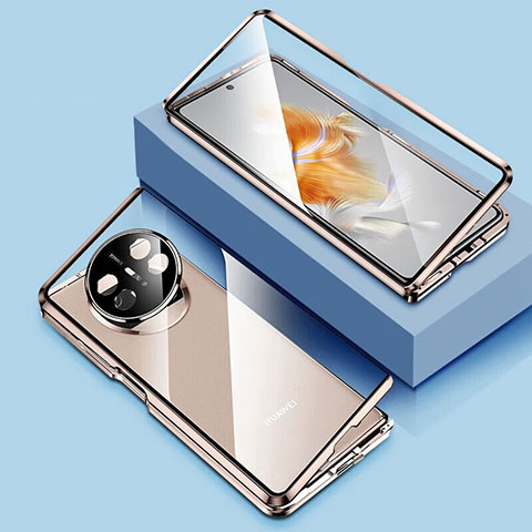 Huawei Mate X3用ケース 高級感 手触り良い アルミメタル 製の金属製 360度 フルカバーバンパー 鏡面 カバー P01 ファーウェイ ゴールド