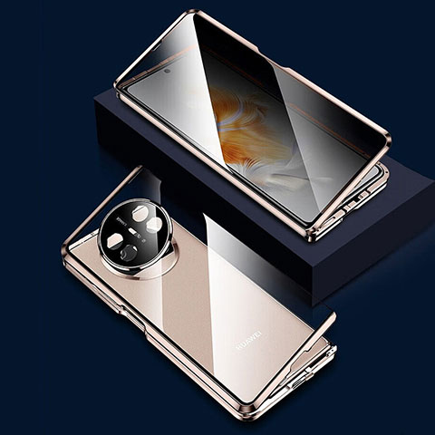 Huawei Mate X5用ケース 高級感 手触り良い アルミメタル 製の金属製 360度 フルカバーバンパー 鏡面 カバー P03 ファーウェイ ゴールド