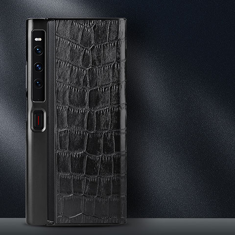 Huawei Mate Xs 2用ハイブリットバンパーケース 高級感 手触り良いレザー柄 兼プラスチック DL2 ファーウェイ ブラック