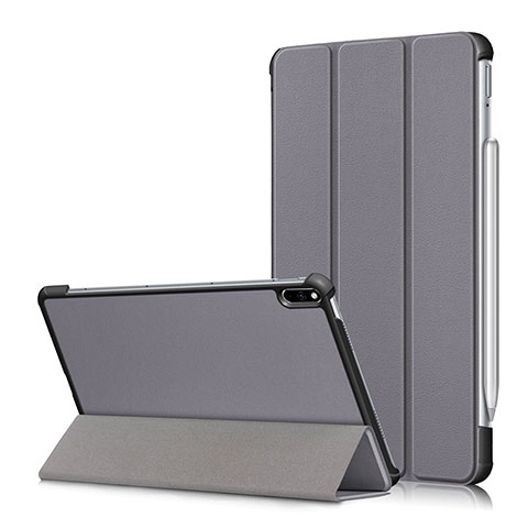 Huawei MatePad Pro用手帳型 レザーケース スタンド カバー L05 ファーウェイ グレー