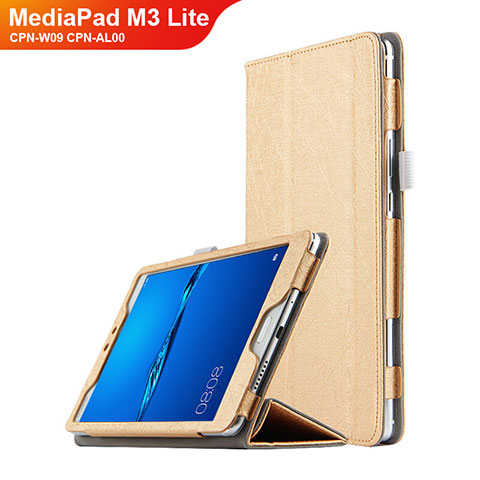 Huawei MediaPad M3 Lite 8.0 CPN-W09 CPN-AL00用手帳型 レザーケース スタンド ファーウェイ ゴールド