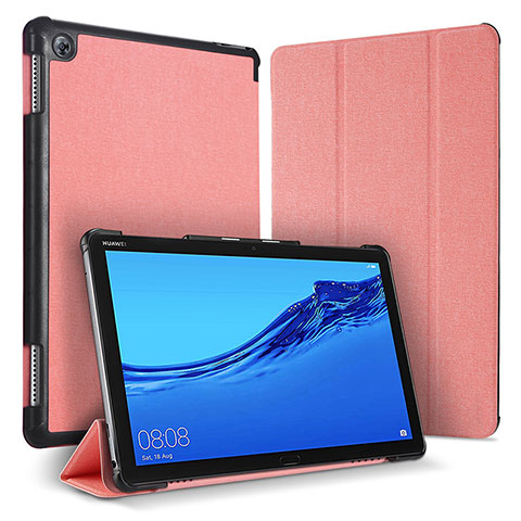 Huawei MediaPad M5 Lite 10.1用手帳型 レザーケース スタンド カバー ファーウェイ ピンク