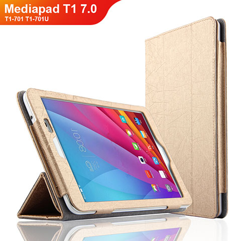 Huawei Mediapad T1 7.0 T1-701 T1-701U用手帳型 レザーケース スタンド L01 ファーウェイ ゴールド