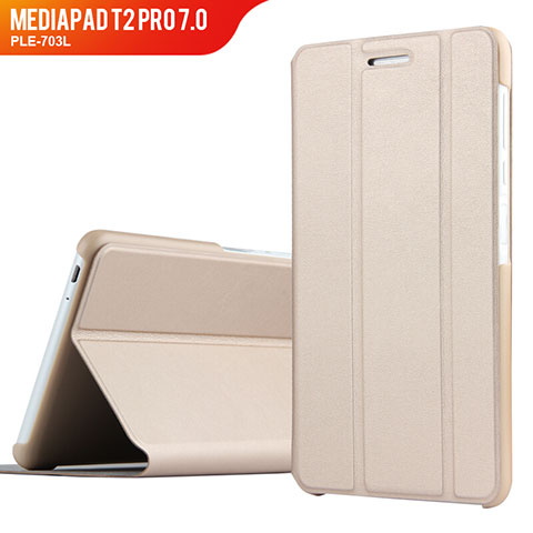 Huawei MediaPad T2 Pro 7.0 PLE-703L用手帳型 レザーケース スタンド ファーウェイ ゴールド