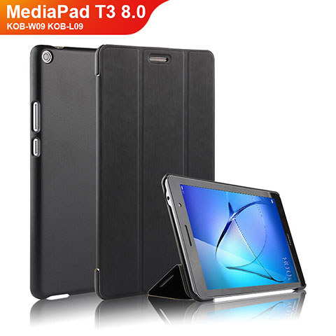 Huawei MediaPad T3 8.0 KOB-W09 KOB-L09用手帳型 レザーケース スタンド ファーウェイ ブラック