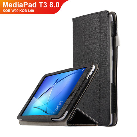 Huawei MediaPad T3 8.0 KOB-W09 KOB-L09用手帳型 レザーケース スタンド L02 ファーウェイ ブラック