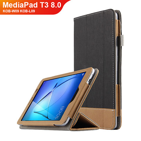 Huawei MediaPad T3 8.0 KOB-W09 KOB-L09用手帳型 レザーケース スタンド L03 ファーウェイ ブラック