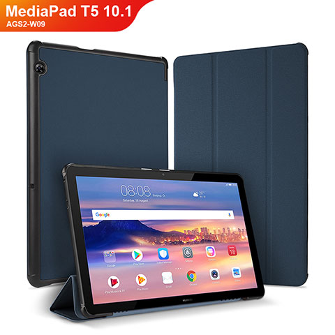 Huawei MediaPad T5 10.1 AGS2-W09用手帳型 レザーケース スタンド カバー ファーウェイ ネイビー