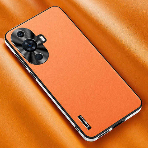 Huawei Nova 11 Pro用ケース 高級感 手触り良いレザー柄 AT2 ファーウェイ オレンジ