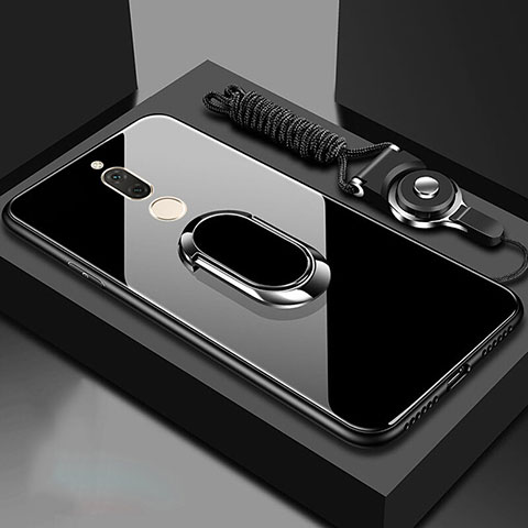 Huawei Nova 2i用ハイブリットバンパーケース プラスチック 鏡面 カバー アンド指輪 マグネット式 ファーウェイ ブラック