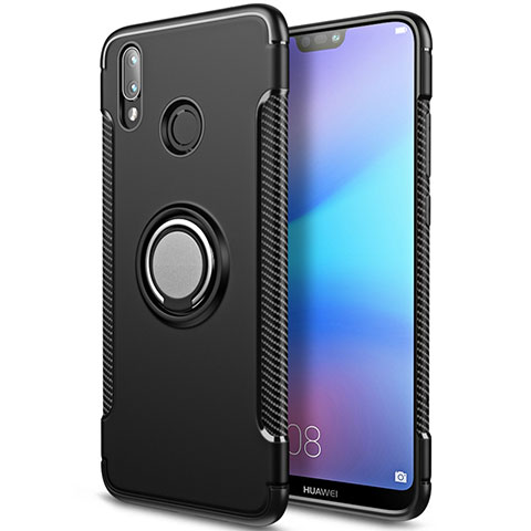 Huawei Nova 3e用ハイブリットバンパーケース プラスチック アンド指輪 兼シリコーン ファーウェイ ブラック