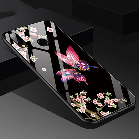 Huawei Nova 3e用ハイブリットバンパーケース プラスチック 鏡面 バタフライ 蝶 ファーウェイ ピンク