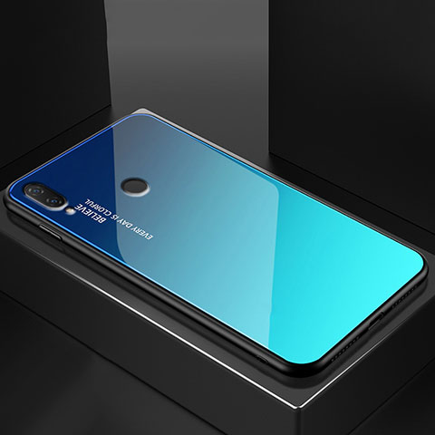 Huawei Nova 3e用ハイブリットバンパーケース プラスチック 鏡面 虹 グラデーション 勾配色 カバー ファーウェイ ブルー