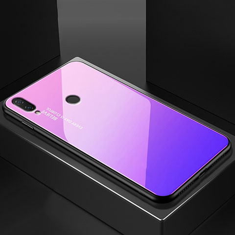 Huawei Nova 3e用ハイブリットバンパーケース プラスチック 鏡面 虹 グラデーション 勾配色 カバー ファーウェイ パープル