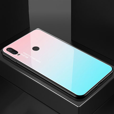 Huawei Nova 3e用ハイブリットバンパーケース プラスチック 鏡面 虹 グラデーション 勾配色 カバー ファーウェイ シアン