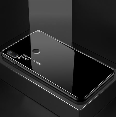 Huawei Nova 3e用ハイブリットバンパーケース プラスチック 鏡面 虹 グラデーション 勾配色 カバー ファーウェイ ブラック