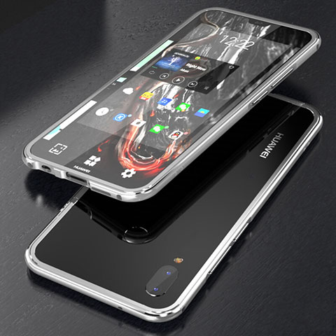 Huawei Nova 3e用ケース 高級感 手触り良い アルミメタル 製の金属製 360度 フルカバーバンパー 鏡面 カバー M02 ファーウェイ シルバー