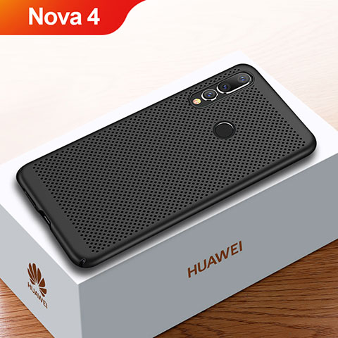 Huawei Nova 4用ハードケース プラスチック メッシュ デザイン カバー ファーウェイ ブラック