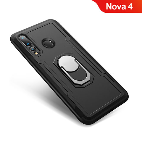 Huawei Nova 4用ハイブリットバンパーケース プラスチック アンド指輪 兼シリコーン カバー A01 ファーウェイ ブラック