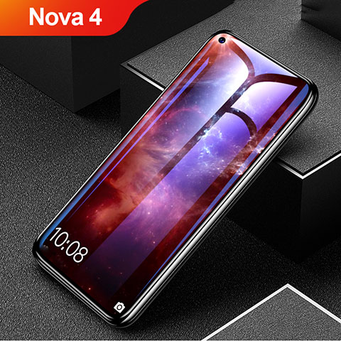 Huawei Nova 4用強化ガラス フル液晶保護フィルム アンチグレア ブルーライト ファーウェイ ブラック