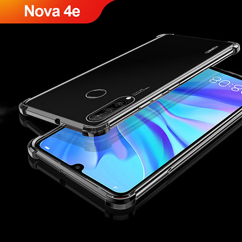 Huawei Nova 4e用極薄ソフトケース シリコンケース 耐衝撃 全面保護 クリア透明 H01 ファーウェイ ブラック