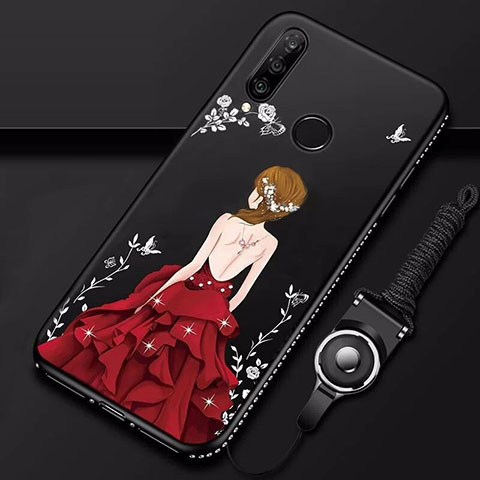 Huawei Nova 4e用シリコンケース ソフトタッチラバー バタフライ ドレスガール ドレス少女 カバー K01 ファーウェイ レッド・ブラック