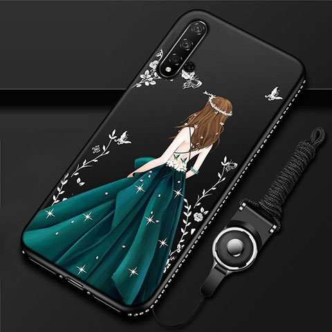 Huawei Nova 5用シリコンケース ソフトタッチラバー バタフライ ドレスガール ドレス少女 カバー ファーウェイ グリーン