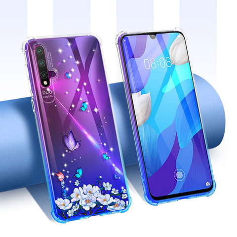 Huawei Nova 5用極薄ソフトケース シリコンケース 耐衝撃 全面保護 クリア透明 花 T01 ファーウェイ パープル