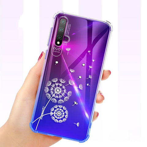 Huawei Nova 5用極薄ソフトケース シリコンケース 耐衝撃 全面保護 クリア透明 花 ファーウェイ ホワイト