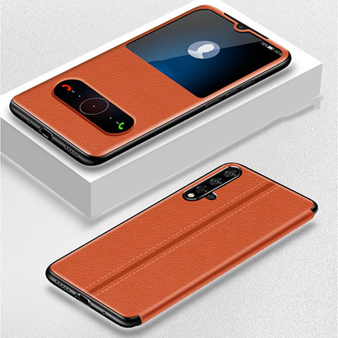 Huawei Nova 5 Pro用手帳型 レザーケース スタンド カバー T05 ファーウェイ オレンジ