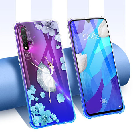 Huawei Nova 5 Pro用極薄ソフトケース シリコンケース 耐衝撃 全面保護 クリア透明 花 T01 ファーウェイ ネイビー