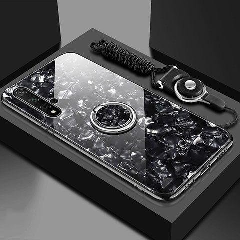 Huawei Nova 5 Pro用ハイブリットバンパーケース プラスチック 鏡面 カバー アンド指輪 マグネット式 T02 ファーウェイ ブラック