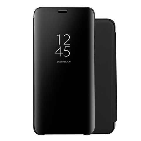 Huawei Nova 5 Pro用手帳型 レザーケース スタンド 鏡面 カバー ファーウェイ ブラック