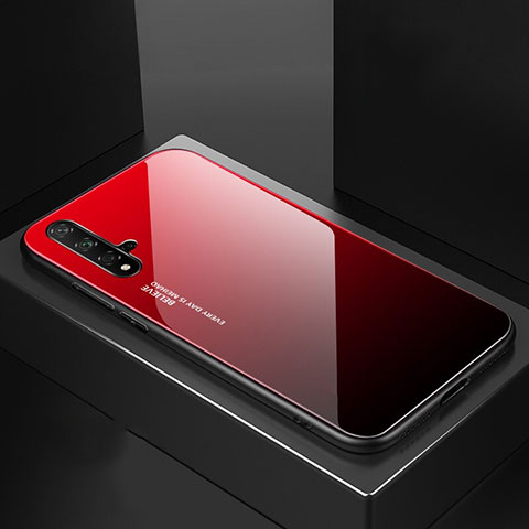 Huawei Nova 5 Pro用ハイブリットバンパーケース プラスチック 鏡面 虹 グラデーション 勾配色 カバー ファーウェイ レッド