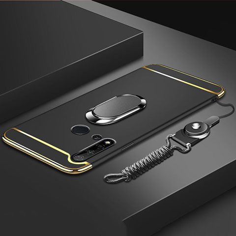 Huawei Nova 5i用ケース 高級感 手触り良い メタル兼プラスチック バンパー アンド指輪 T01 ファーウェイ ブラック