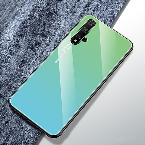 Huawei Nova 5T用ハイブリットバンパーケース プラスチック 鏡面 虹 グラデーション 勾配色 カバー ファーウェイ グリーン