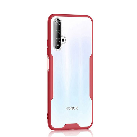 Huawei Nova 5T用ハイブリットバンパーケース クリア透明 プラスチック 鏡面 カバー H01 ファーウェイ レッド