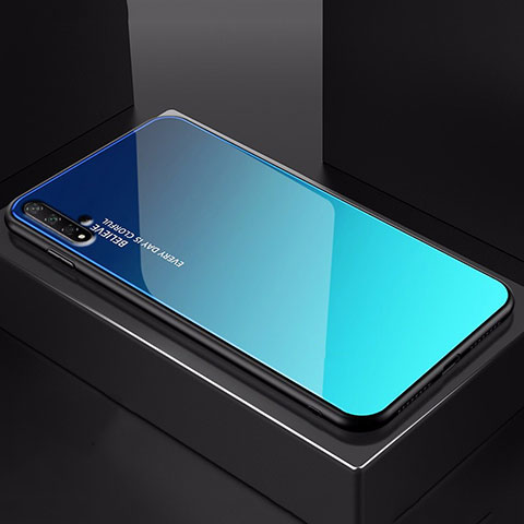 Huawei Nova 5T用ハイブリットバンパーケース プラスチック 鏡面 虹 グラデーション 勾配色 カバー H01 ファーウェイ ネイビー