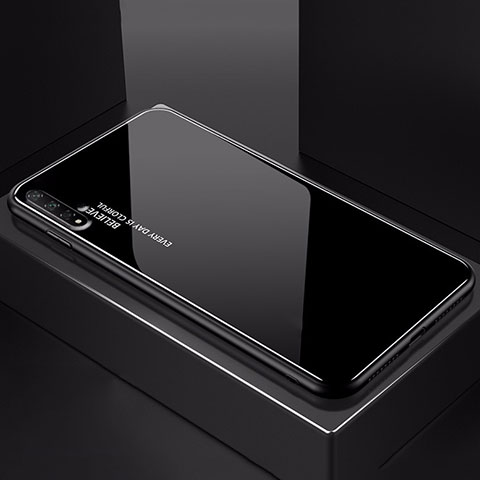 Huawei Nova 5T用ハイブリットバンパーケース プラスチック 鏡面 虹 グラデーション 勾配色 カバー H01 ファーウェイ ブラック
