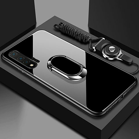 Huawei Nova 6 5G用ハイブリットバンパーケース プラスチック 鏡面 カバー アンド指輪 マグネット式 T01 ファーウェイ ブラック