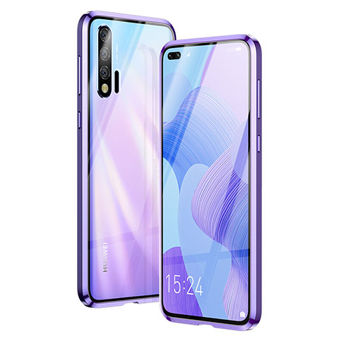 Huawei Nova 6用ケース 高級感 手触り良い アルミメタル 製の金属製 360度 フルカバーバンパー 鏡面 カバー Z01 ファーウェイ パープル