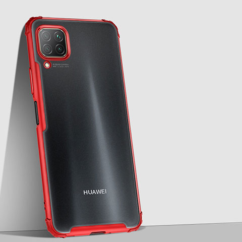 Huawei Nova 6 SE用ハイブリットバンパーケース クリア透明 プラスチック 鏡面 カバー H02 ファーウェイ レッド