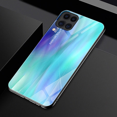 Huawei Nova 6 SE用ハイブリットバンパーケース プラスチック 鏡面 虹 グラデーション 勾配色 カバー H01 ファーウェイ シアン