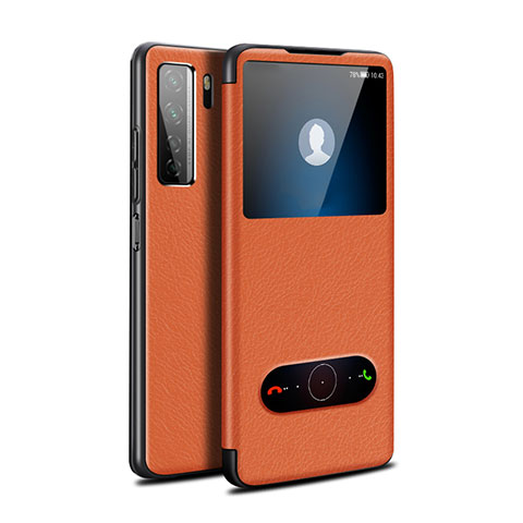 Huawei Nova 7 SE 5G用手帳型 レザーケース スタンド カバー T01 ファーウェイ オレンジ