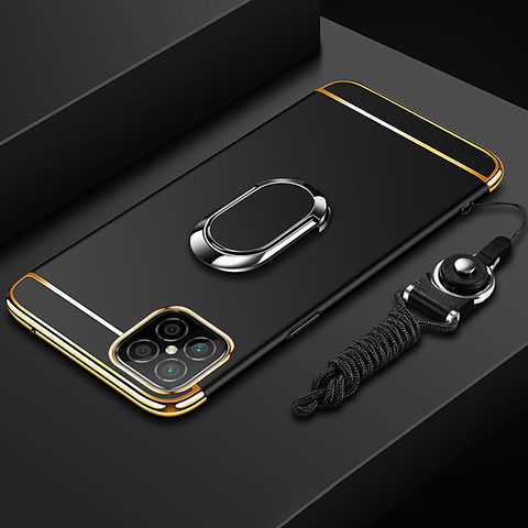 Huawei Nova 8 SE 5G用ケース 高級感 手触り良い メタル兼プラスチック バンパー アンド指輪 T01 ファーウェイ ブラック