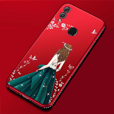 Huawei P Smart (2019)用シリコンケース ソフトタッチラバー バタフライ ドレスガール ドレス少女 カバー ファーウェイ ワインレッド