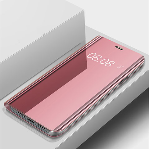 Huawei P Smart (2019)用手帳型 レザーケース スタンド 鏡面 カバー ファーウェイ ローズゴールド