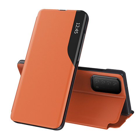 Huawei P Smart (2021)用手帳型 レザーケース スタンド カバー L07 ファーウェイ オレンジ